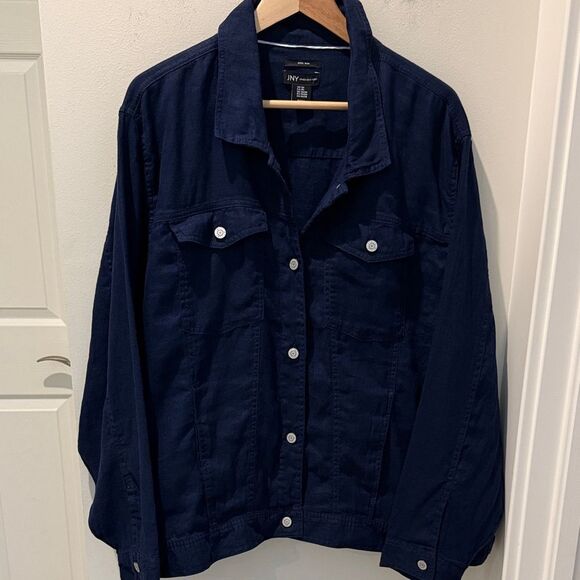 JNY Jones New York Navy Blue Linen Jacket button closure size 3X - Picture 1 of 9